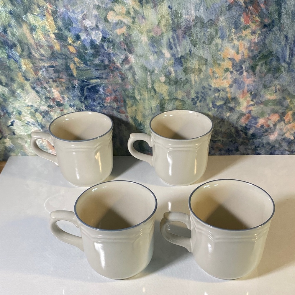 Cordella Collection Stoneware Blue & Cream Floral Mugs Set Of 4 Tea Coffee Cups - Picture 2 of 7